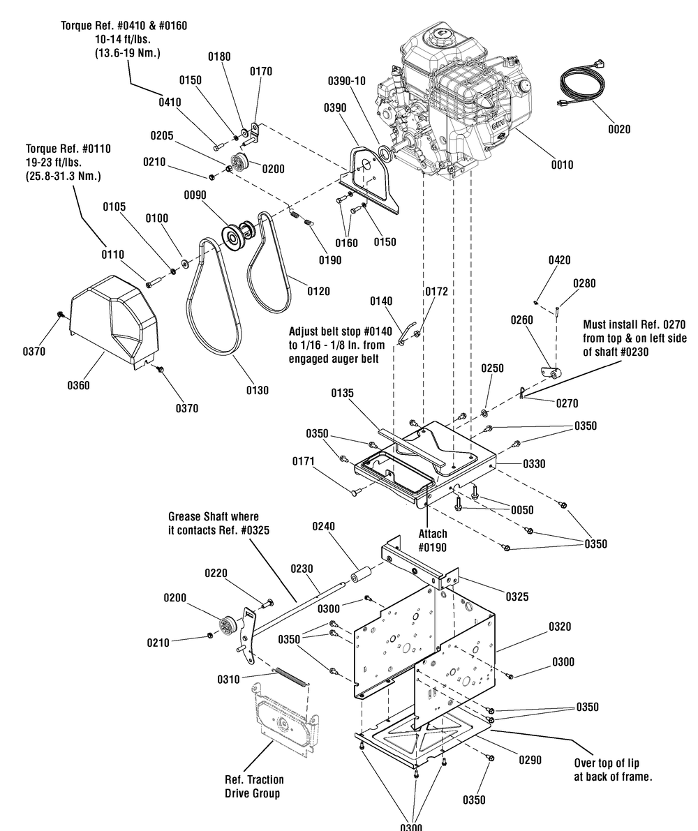 Engine Group Diagram and Parts List for 1695931 2010 Briggs and Stratton Snow Blower